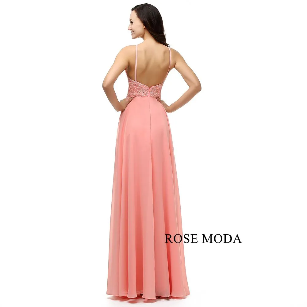 Rosemoda Delicate Beading Chiffon Long Women Formal Prom Dress
