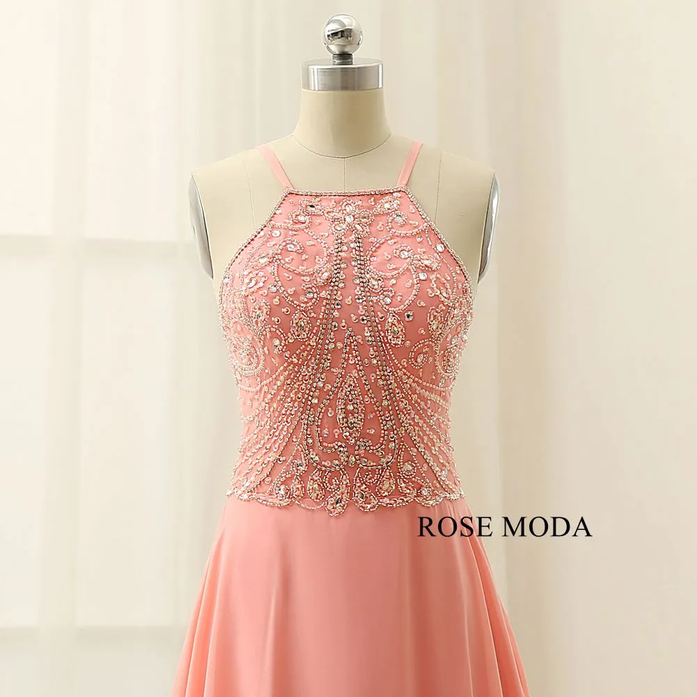 Rosemoda Delicate Beading Chiffon Long Women Formal Prom Dress