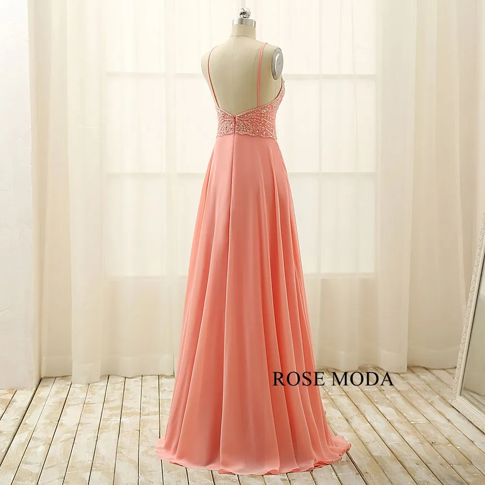 Rosemoda Delicate Beading Chiffon Long Women Formal Prom Dress