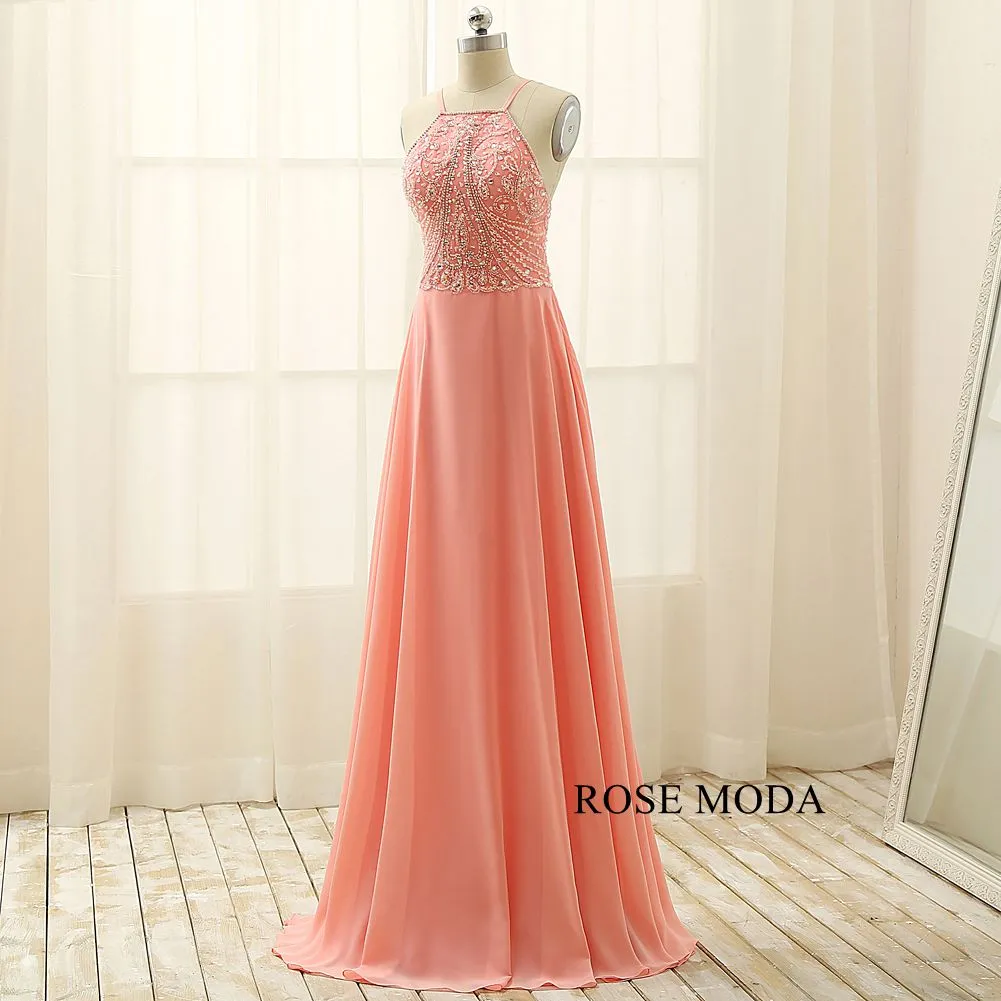 Rosemoda Delicate Beading Chiffon Long Women Formal Prom Dress