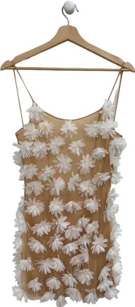 Selezza Beige Floral Embroidered Midi Dress UK S