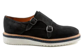 Suede Double Monk Strap Shoes,Monk Strap Sneakers, Navy Monk Strap Dress Shoes That Feel like Sneakers, Navy Suede Monk Strap, Best Monk Strap Shoes:  Nas by Debbano