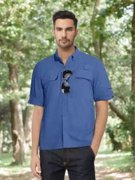 Summer Mens Chest Pocket Work Shirts With Zip Pockets Casual Mens Long Sleeve Lightweight Quick Dry  Hiking Shirts