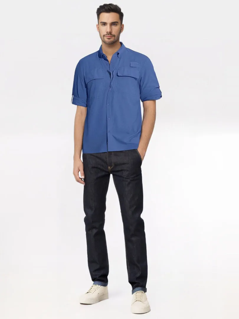 Summer Mens Chest Pocket Work Shirts With Zip Pockets Casual Mens Long Sleeve Lightweight Quick Dry  Hiking Shirts