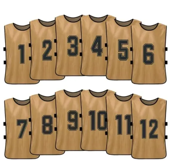 Team Practice Scrimmage Vests Sport Pinnies Training Bibs Numbered (1-12) with Open Sides