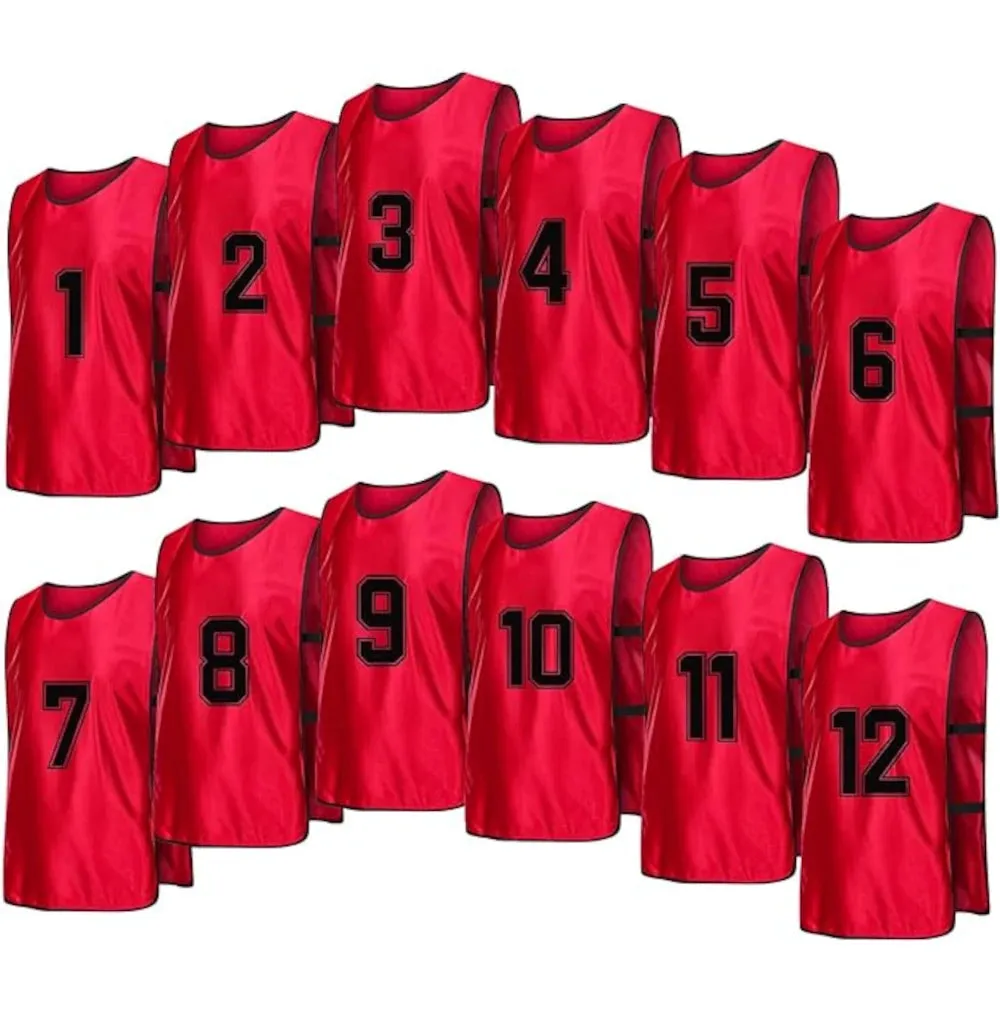 Team Practice Scrimmage Vests Sport Pinnies Training Bibs Numbered (1-12) with Open Sides