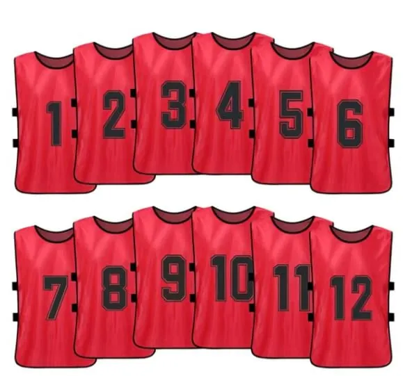 Team Practice Scrimmage Vests Sport Pinnies Training Bibs Numbered (1-12) with Open Sides