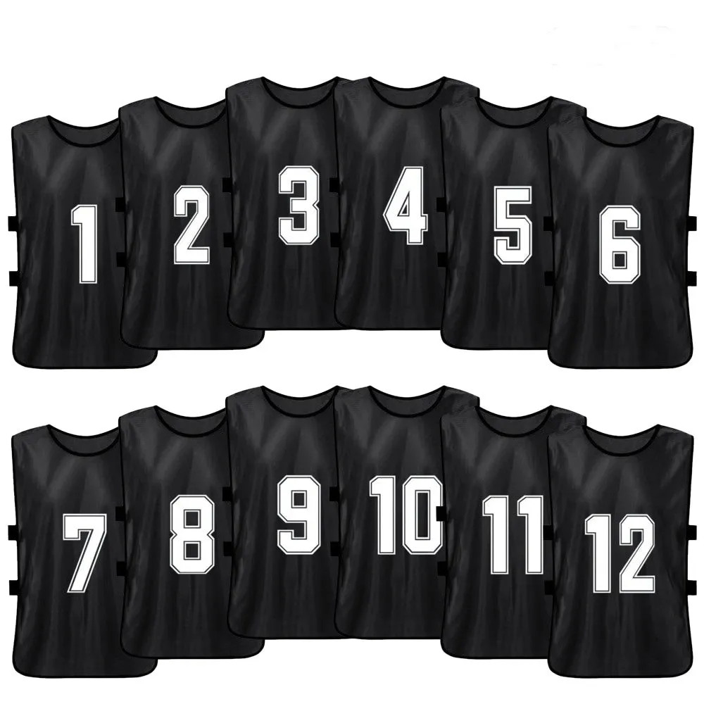 Team Practice Scrimmage Vests Sport Pinnies Training Bibs Numbered (1-12) with Open Sides
