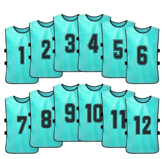 Team Practice Scrimmage Vests Sport Pinnies Training Bibs Numbered (1-12) with Open Sides