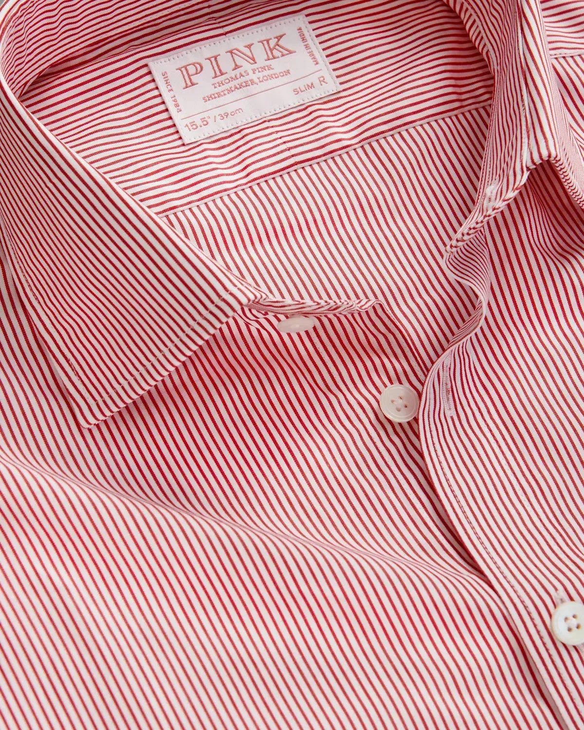 Thomas Pink Slim Fit Formal Fine Bengal Stripe Shirt Red/White