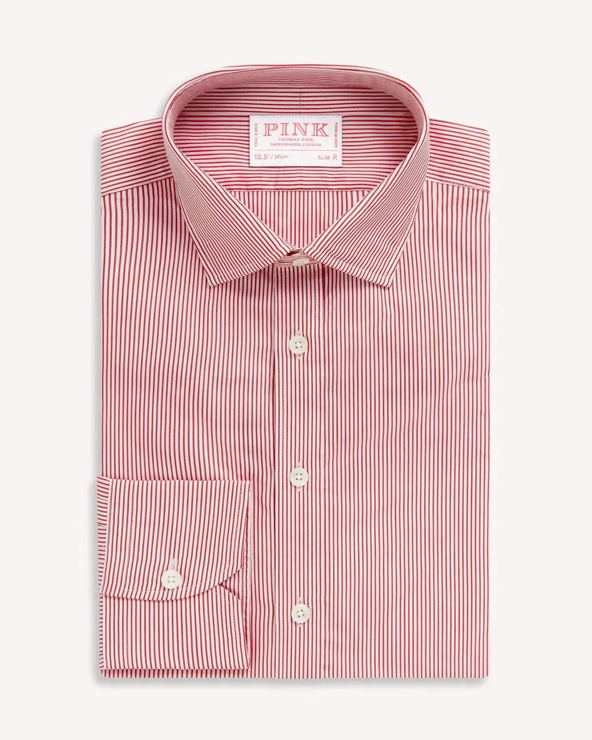 Thomas Pink Slim Fit Formal Fine Bengal Stripe Shirt Red/White