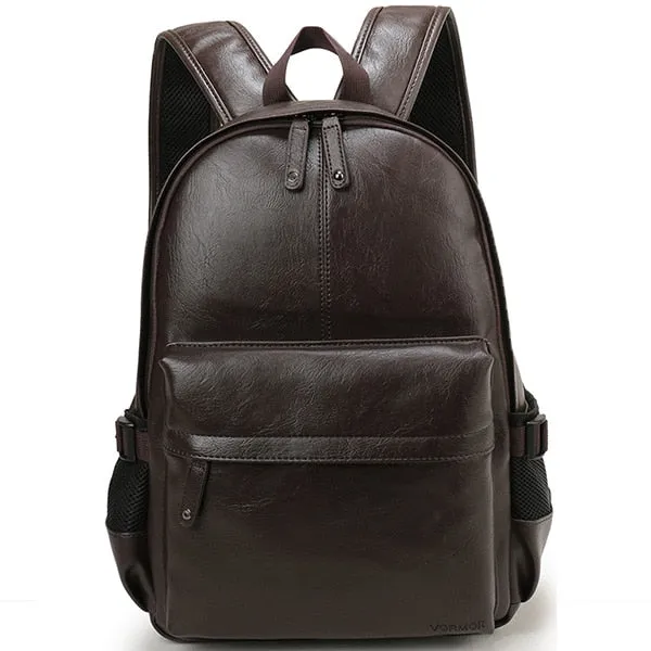 VORMOR Brand Men Backpack Leather School Backpack Bag Fashion Waterproof Travel Bag Casual Leather Book Bag Male