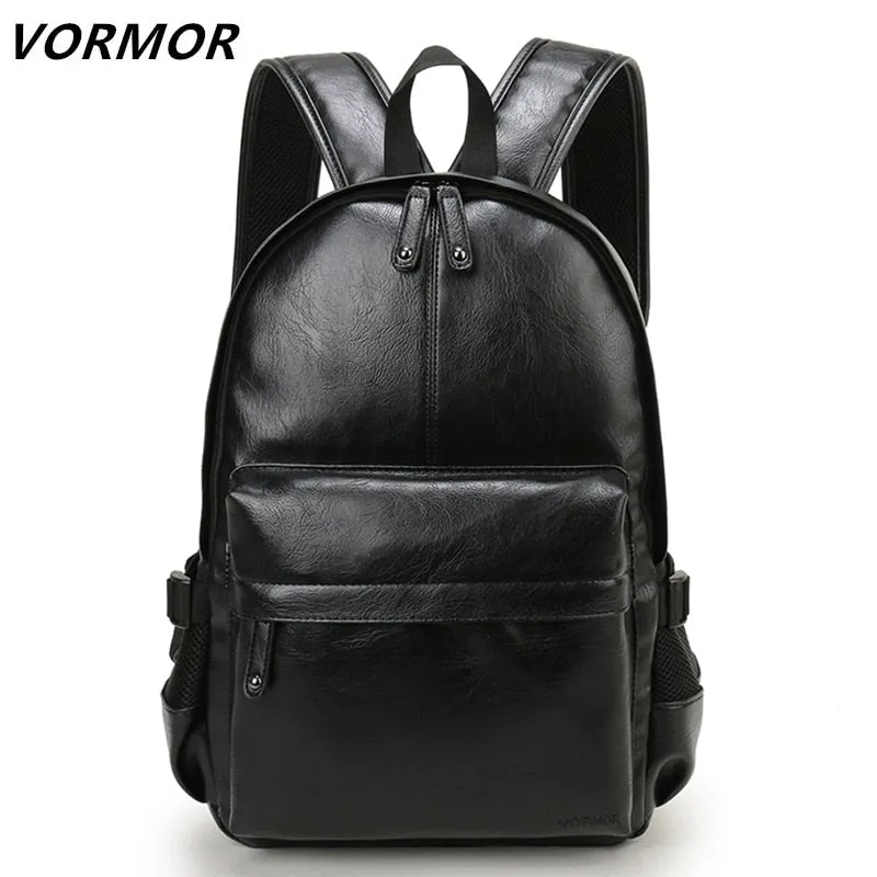 VORMOR Brand Men Backpack Leather School Backpack Bag Fashion Waterproof Travel Bag Casual Leather Book Bag Male