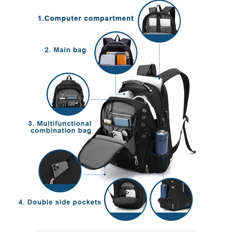 Waterproof 15.6/17.3 Inch Laptop Backpack USB Charging Backpack Travel Women Rucksack Vintage School Bag