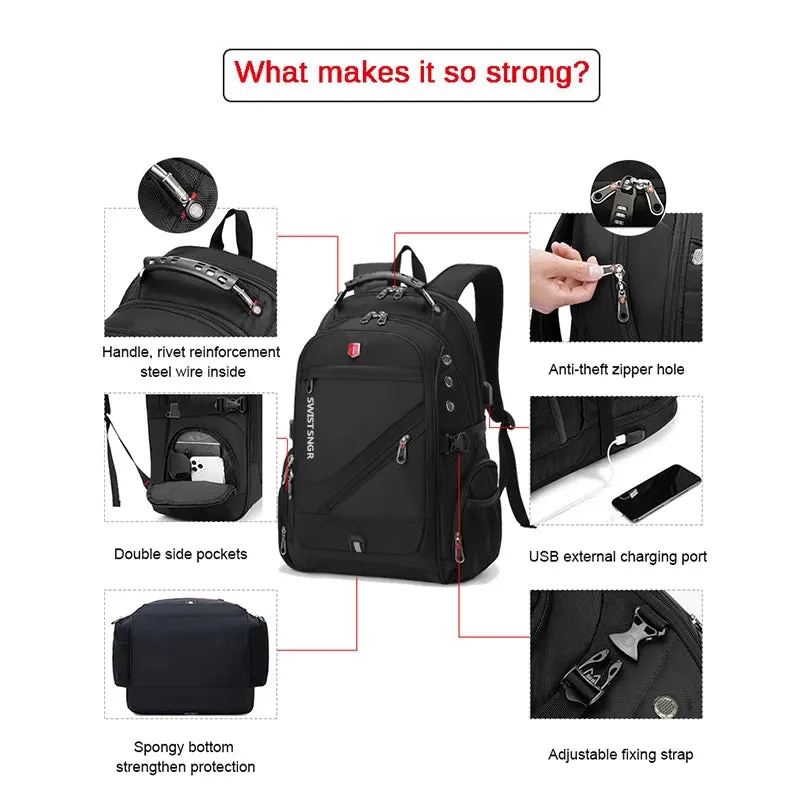 Waterproof 15.6/17.3 Inch Laptop Backpack USB Charging Backpack Travel Women Rucksack Vintage School Bag