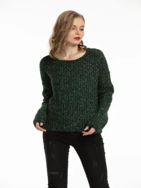 Woolen Bloom Women Loose Knit Sweater Oversized Knitted Pullovers for Women Melange Sweaters Thick Warm