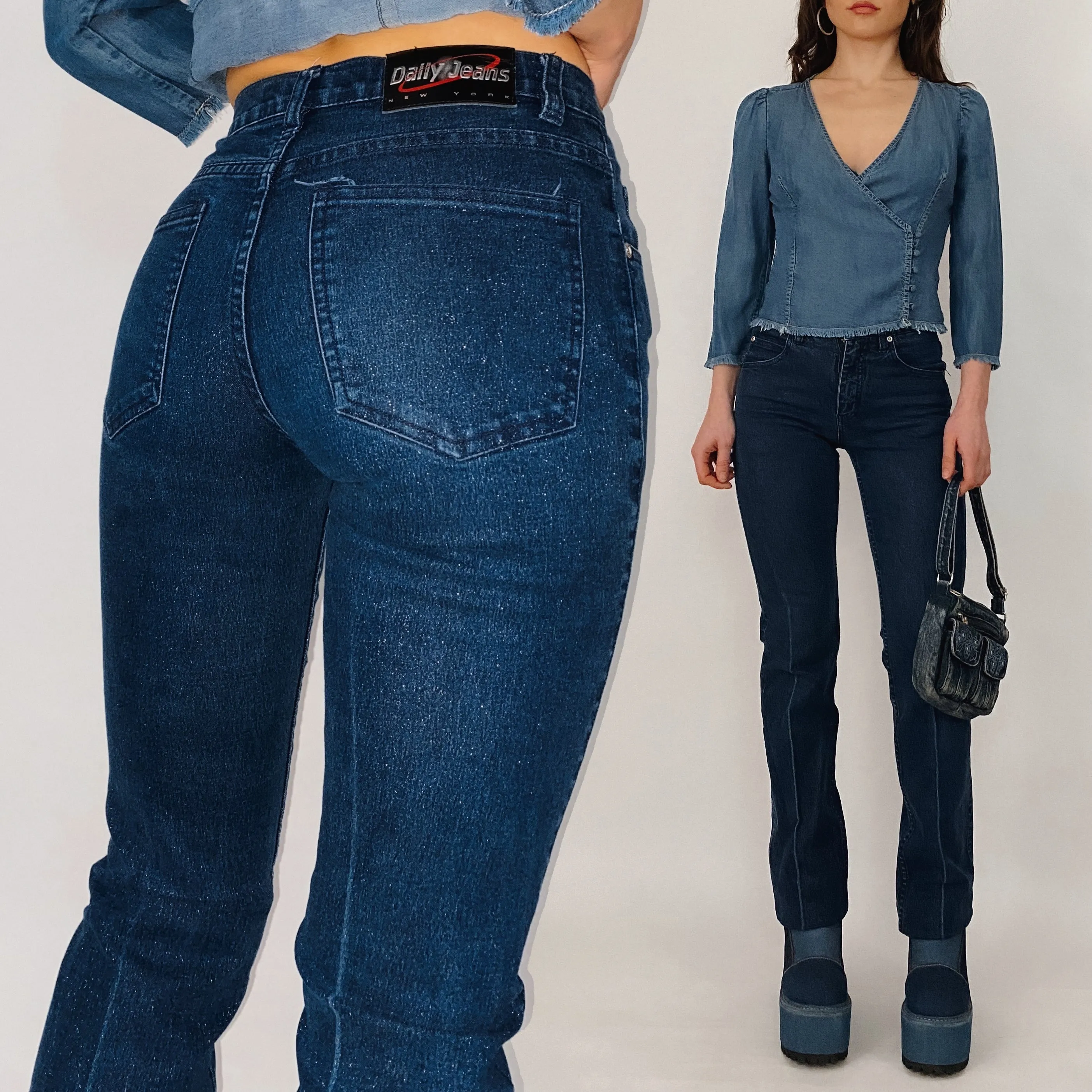 y2k glitter jeans - extra small