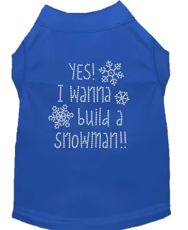 Yes! I Want To Build A Snowman Rhinestone Dog Shirt Blue Lg (14)